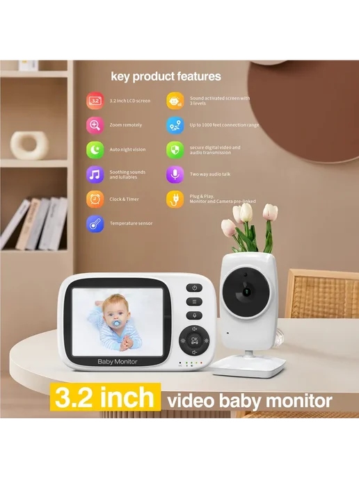 Reletech Видеоняня беспроводная с монитором поворотная, MC632A, белый, фото 4