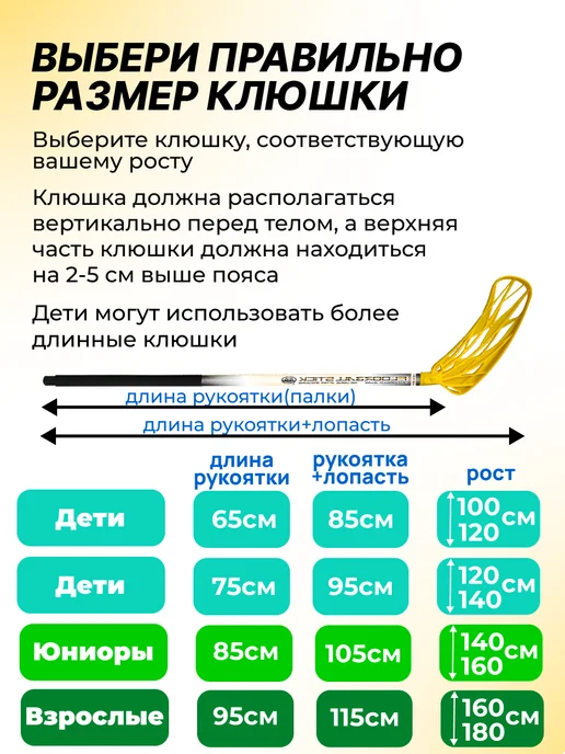 Клюшка для флорбола PiB, левый хват, 95см, красный, желтый, фото 2