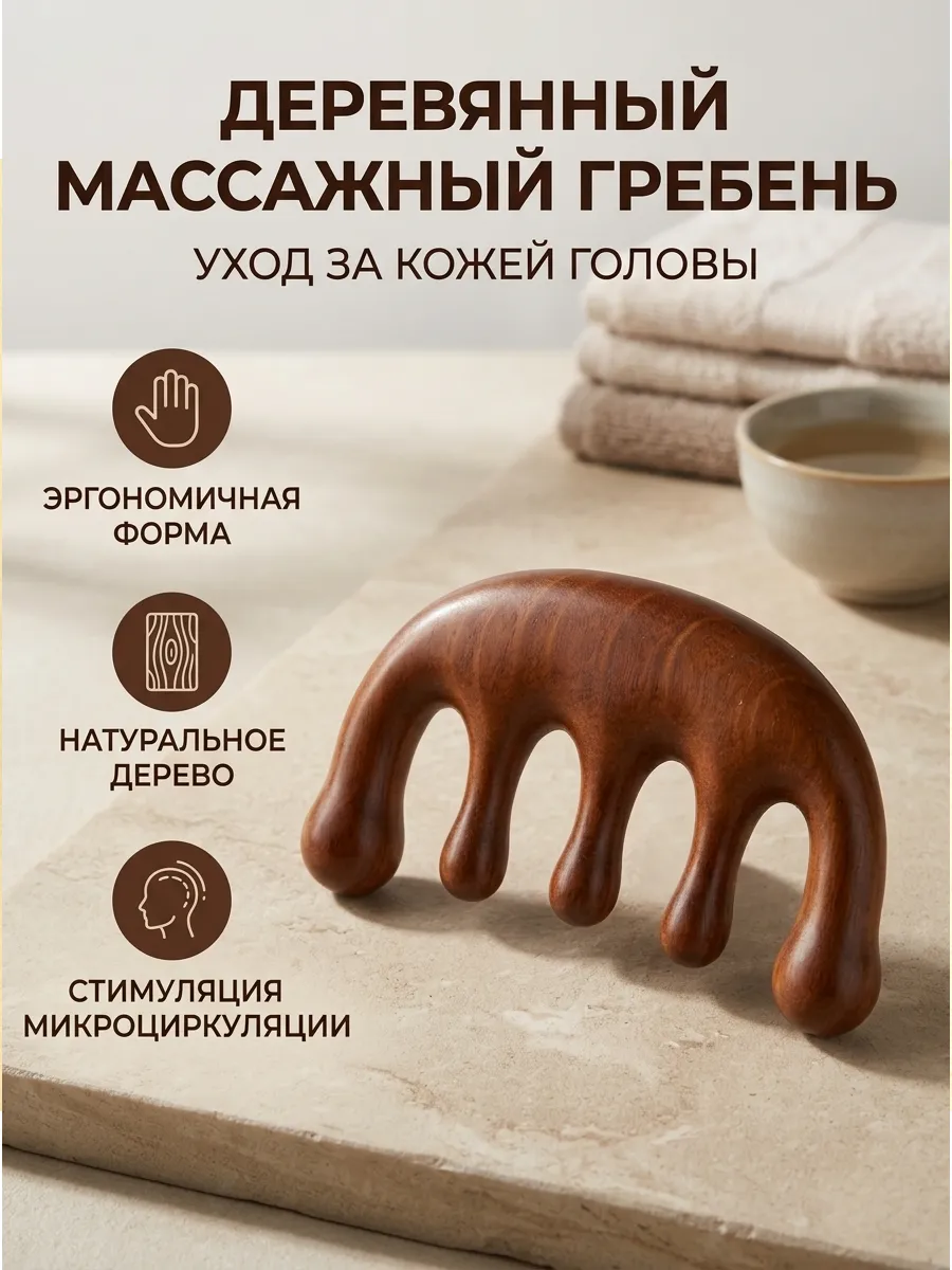 Гребень-массажер из натурального дерева, круглый