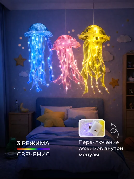 Коллекция Света Декоративный ночник медуза детский подарок на новый год, голубой, фото 4
