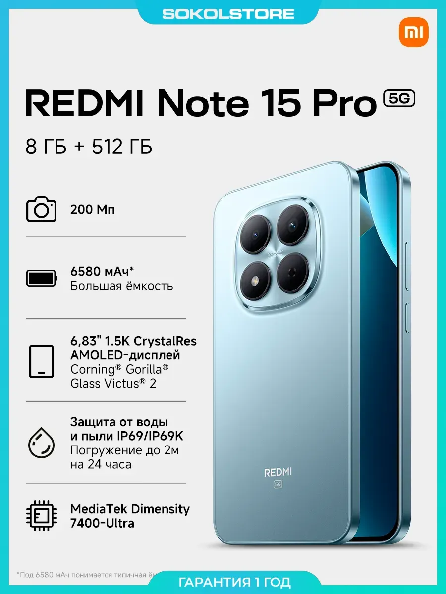 Смартфон Redmi Note 15 Pro 5G 8+512Gb голубой