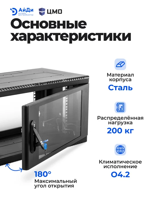 ЦМО Шкаф телеком настенный 6U стекло, черный, фото 4