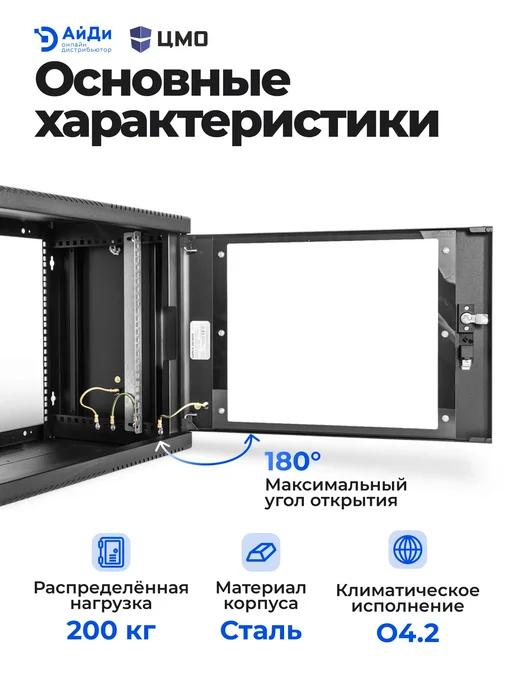 ЦМО Шкаф настенный 9U для сетевого оборудования, черный, фото 4