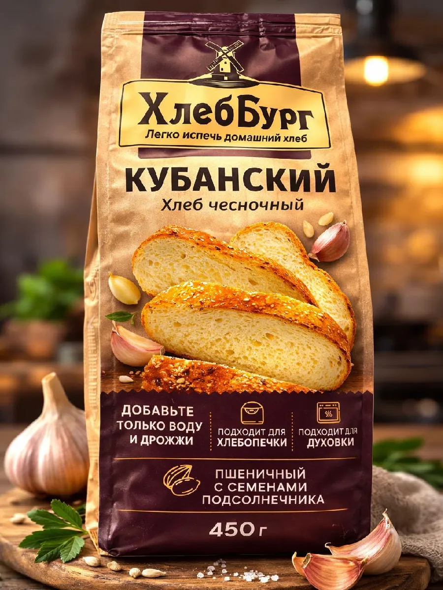 Смесь для выпечки Хлеб Кубанский Чесночный, 450 гр