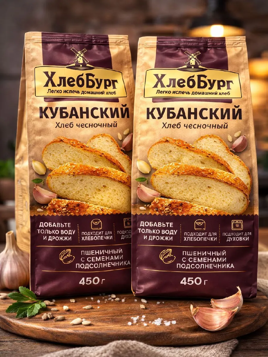 Смесь для выпечки Хлеб Кубанский Чесночный, 2 уп по 450 гр