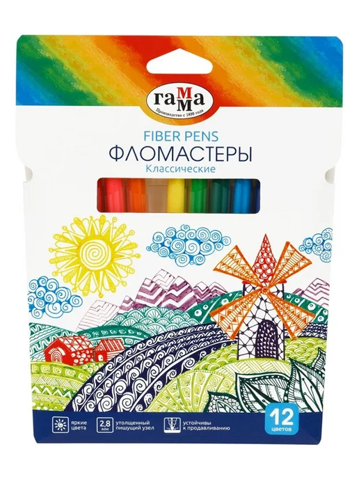 Гамма-QB Фломастеры 12цв Гамма "Классические" смываемые, вариант