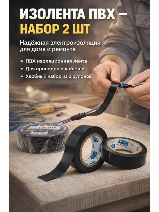 дом 5 Изолента черная электромонтажная набор 2 шт, 2 шт, черный