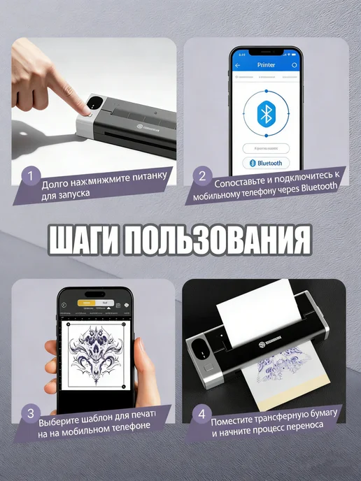 DragonHawk Принтер для тату A4 трансферный беспроводной, вариант, фото 8