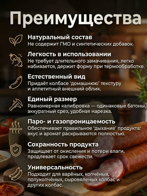 Колбасная точка Оболочка для колбасы коллагеновая 55 мм 10 м карамель, 3 м, фото 5