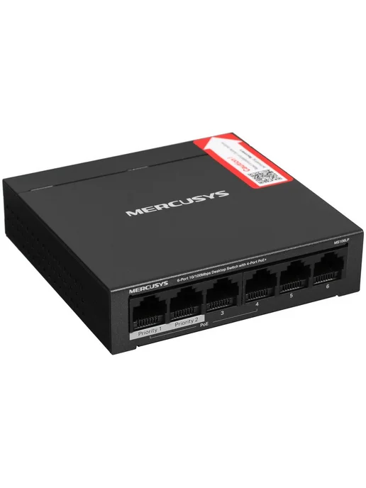Mercusys Коммутатор MS106LP 6 ports 4 ports PoE+ 10 100Mbps, вариант, фото 7