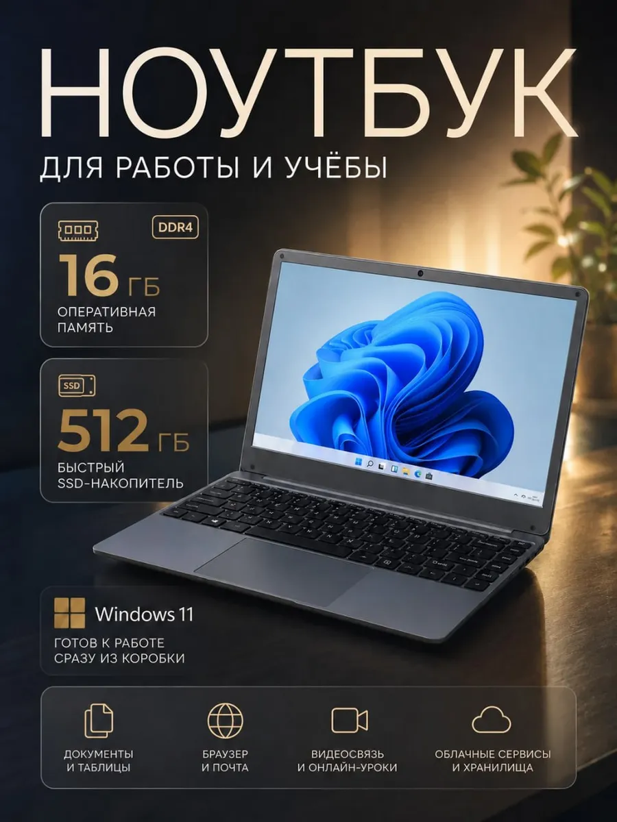 Ноутбук для работы и учебы 14" 16Gb SSD 512Gb