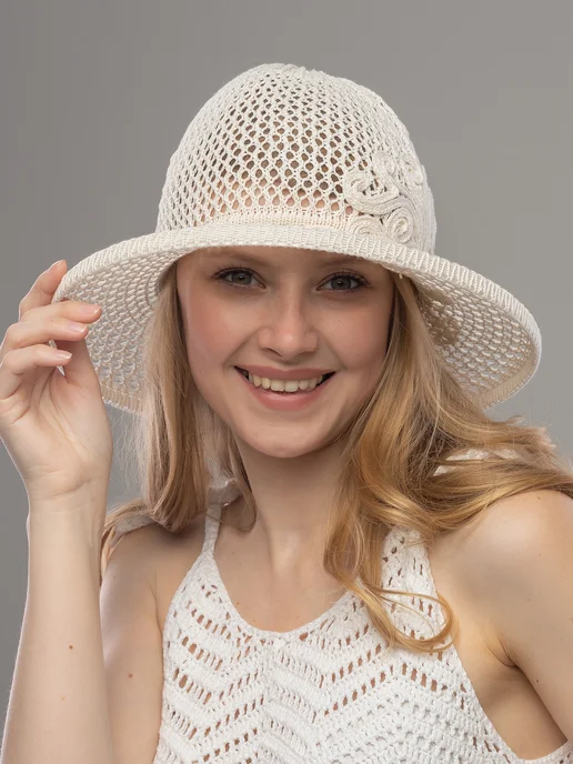 JASHAR TEXTILE Шляпа летняя ажурная из хлопка, белый, фото 2
