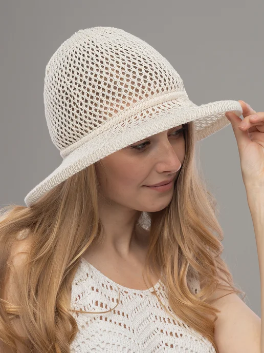 JASHAR TEXTILE Шляпа летняя ажурная из хлопка, белый, фото 4