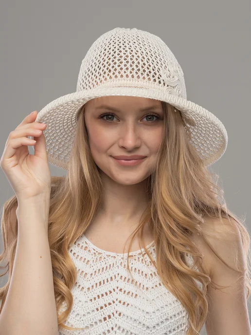 JASHAR TEXTILE Шляпа летняя ажурная из хлопка, белый, фото 5