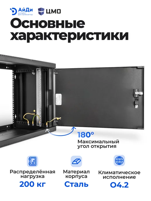 ЦМО Шкаф для оборудования настенный 9U, глубина 300 мм, черный, фото 4