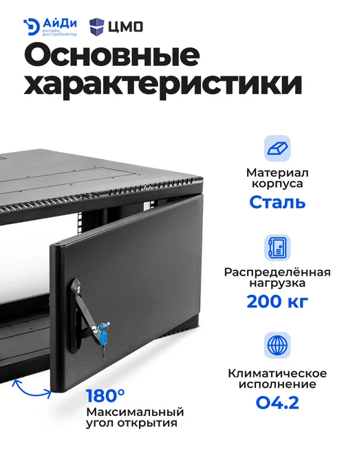 ЦМО Шкаф телеком настенный 6U металл дверь, черный, фото 4