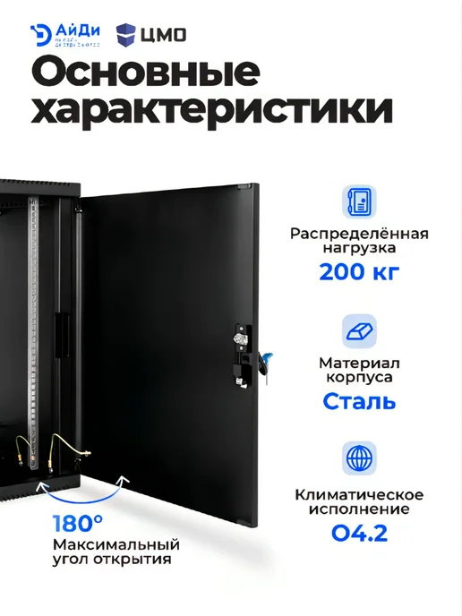 ЦМО Настенный телекоммуникационный шкаф 12U, сварная конструкция, черный, фото 5
