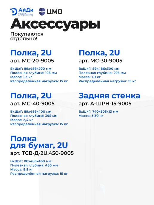 ЦМО Шкаф настенный 19" 15U глубина 470 мм, черный, фото 5