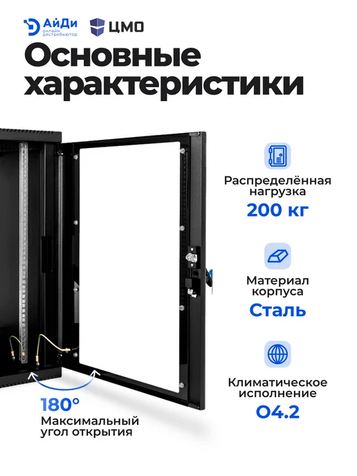ЦМО Шкаф телекоммуникационный настенный, 15U, ШРН-15.650-9005, черный, фото 4