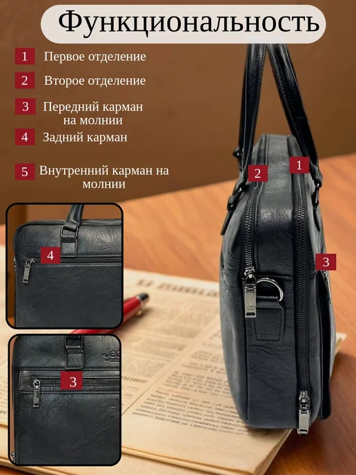 JETERINI Сумка портфель для документов формат А4, черный, фото 4
