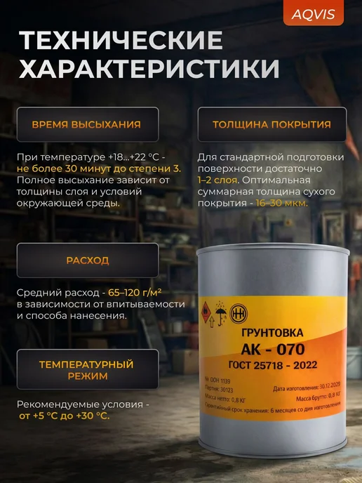АКВИС Грунтовка АК-070 по черным металлам и медным сплавам, 0.8кг, 800 г, фото 4