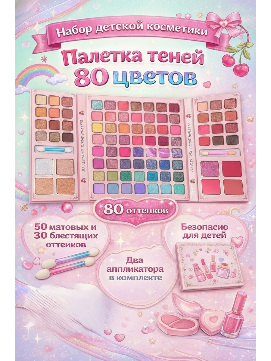 Набор детской декоративной косметики / Палетка теней/ 80 цв