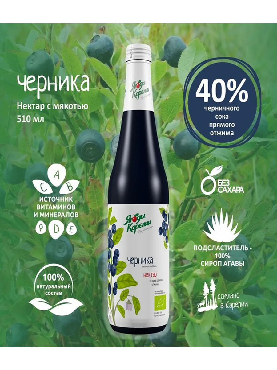 Нектар Черника БЕЗ САХАРА, 510мл