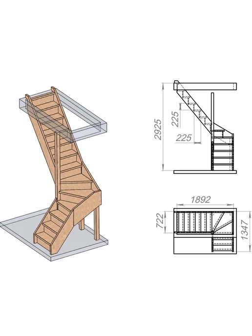 StairShop Деревянная лестница для дома проем 770х1895 мм (левая), 770x1895 мм, фото 2
