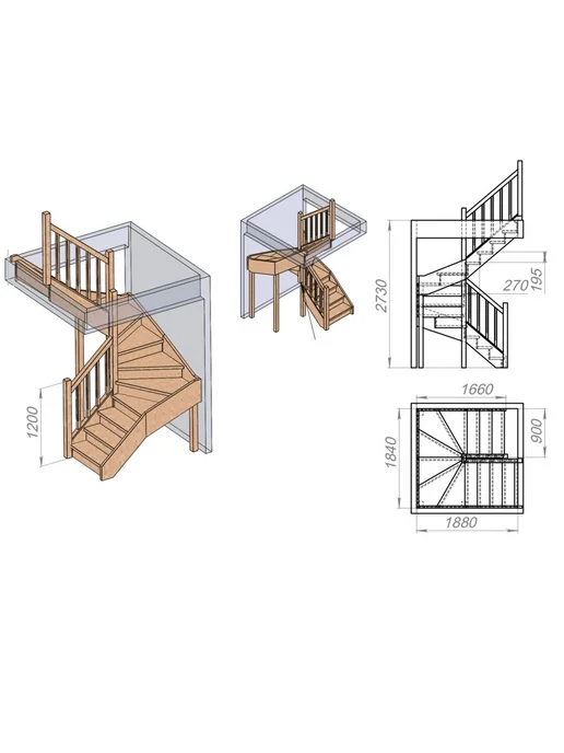 StairShop Деревянная лестница для дома проем 1840х1880 мм (левая), 1840x1880 мм, фото 3