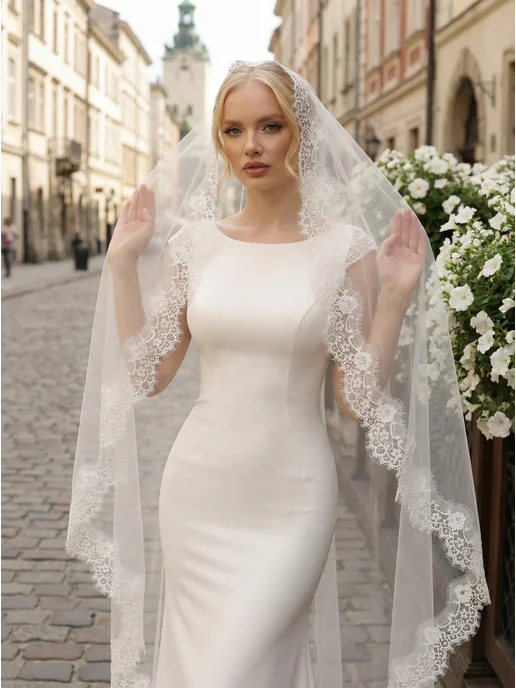 BAKUSHEVABRAND Фата испанка кружевная, белый, фото 7