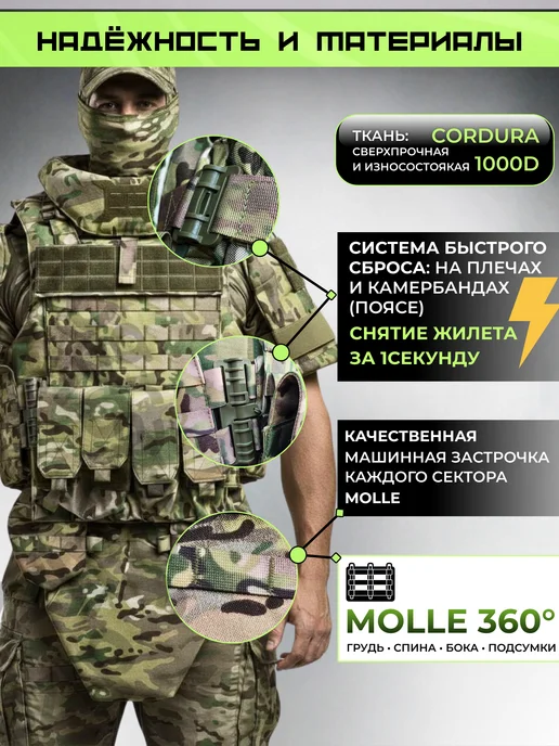 Бронежилет тактический военный мультикам БР-2 СВМПЭ, зеленый, фото 5