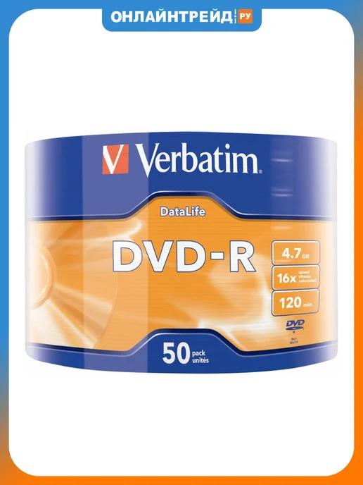 Verbatim Диск DVD-R 4,7GB 16x Shrink 50 DataLife (43791), 4,7 ГБ
