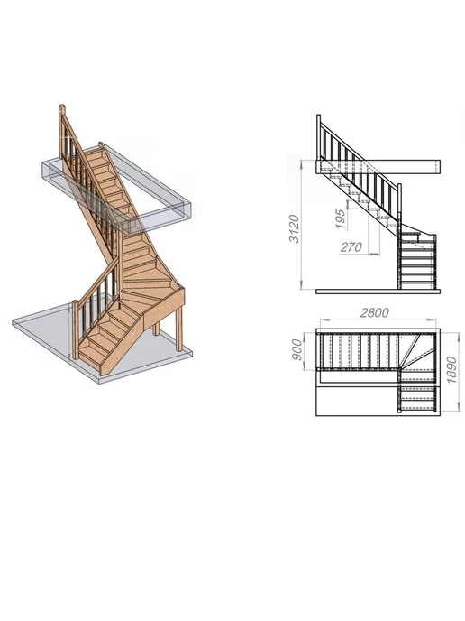 StairShop Лестница на второй этаж для проема 770х2080 мм (левая), 1200x2800 мм, фото 3