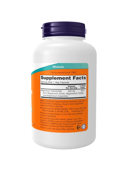 NOW Foods NOW Magnesium Caps цитрат, аспартат 400 мг, 180 капсул, вариант, фото 3
