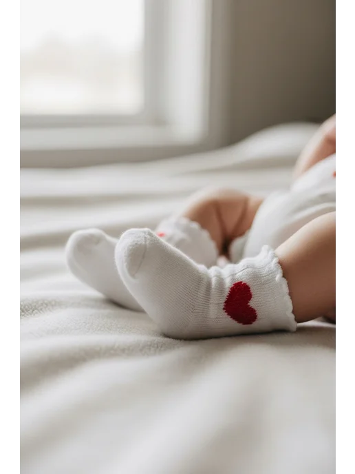 Rosy Baby Носки летние для новорожденного с сердечками, белый, фото 4