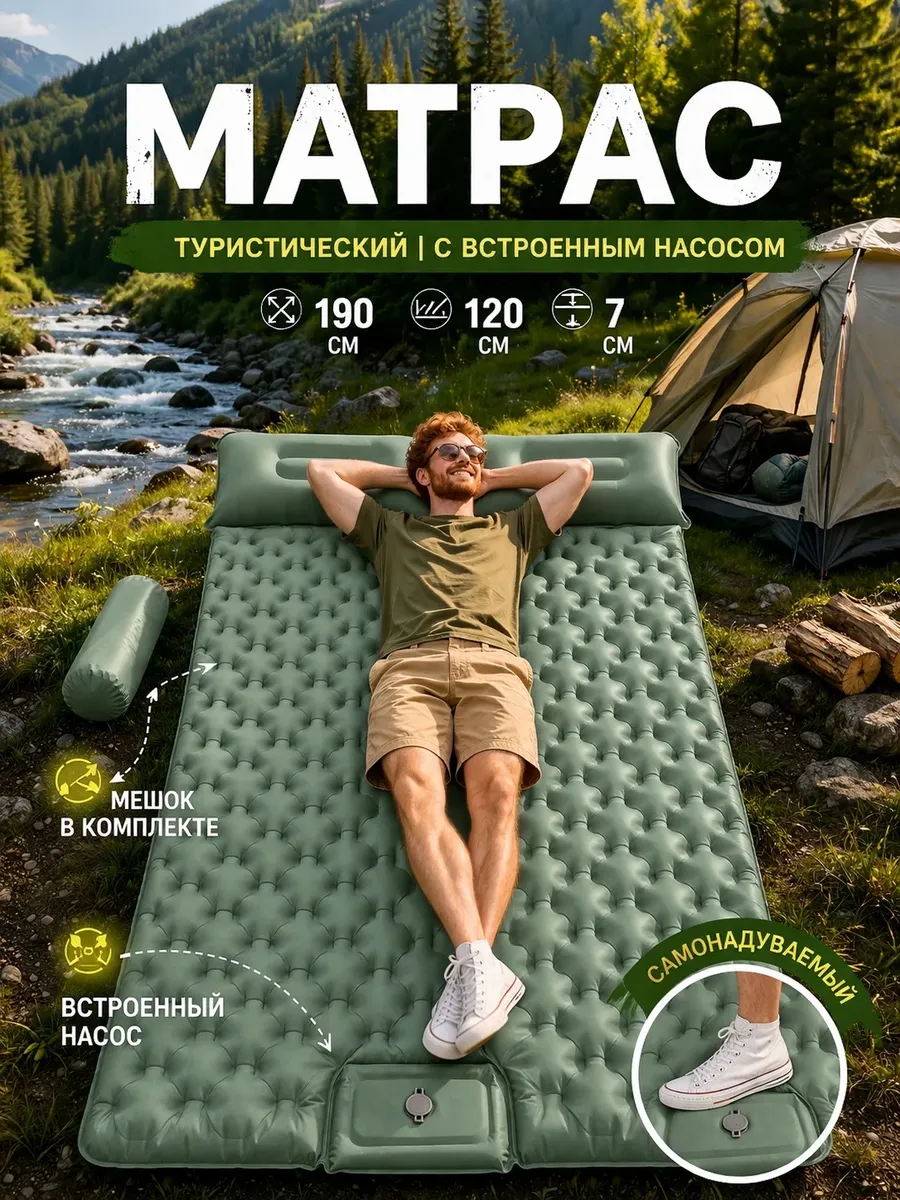 Коврик-матрас туристический для палатки самонадувающийся