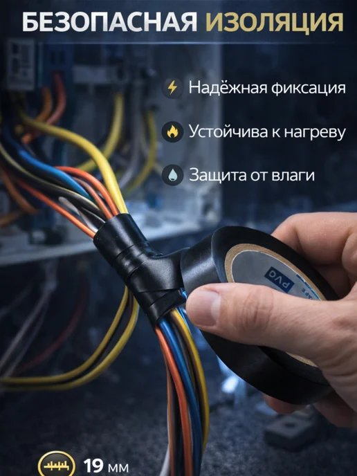 ashdzhi изолента черная для проводов, черный, фото 3