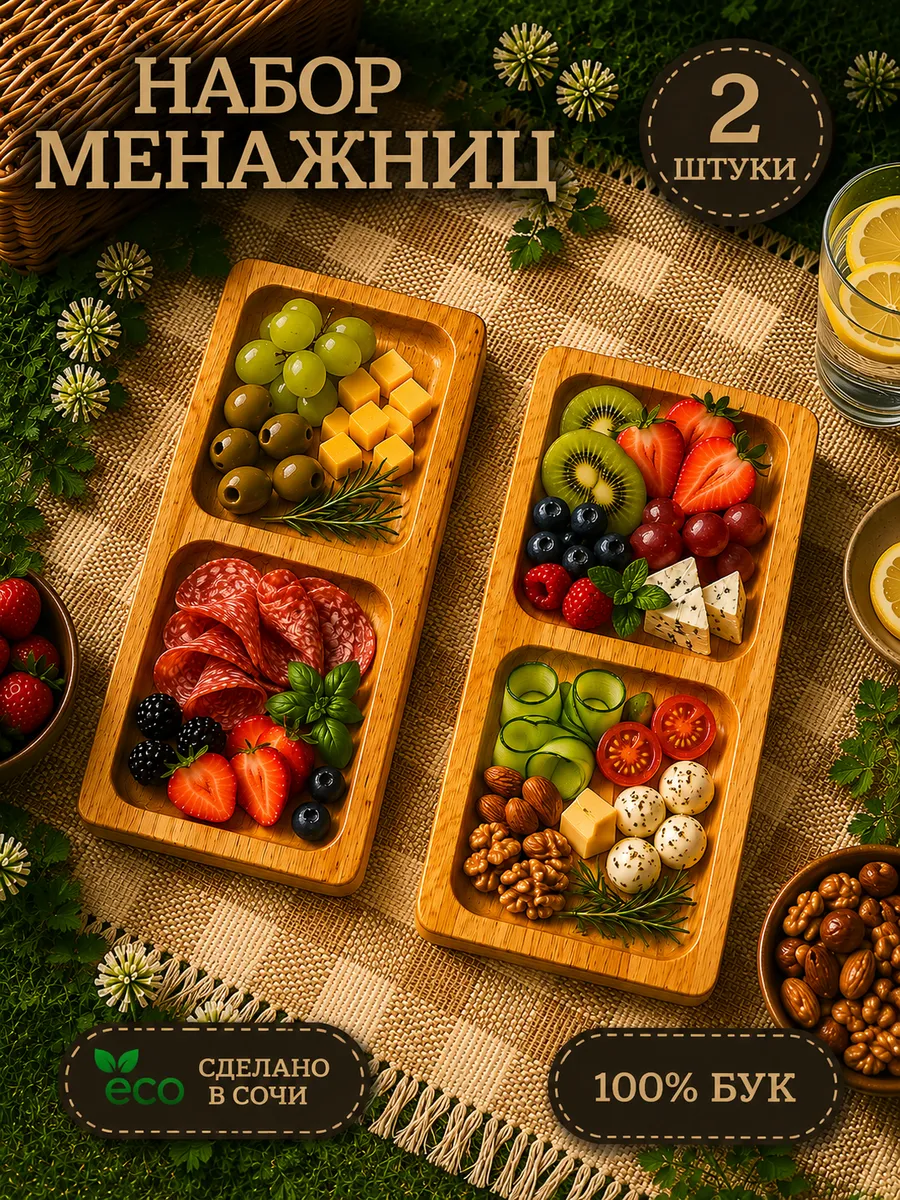 Набор деревянных менажниц для сервировки