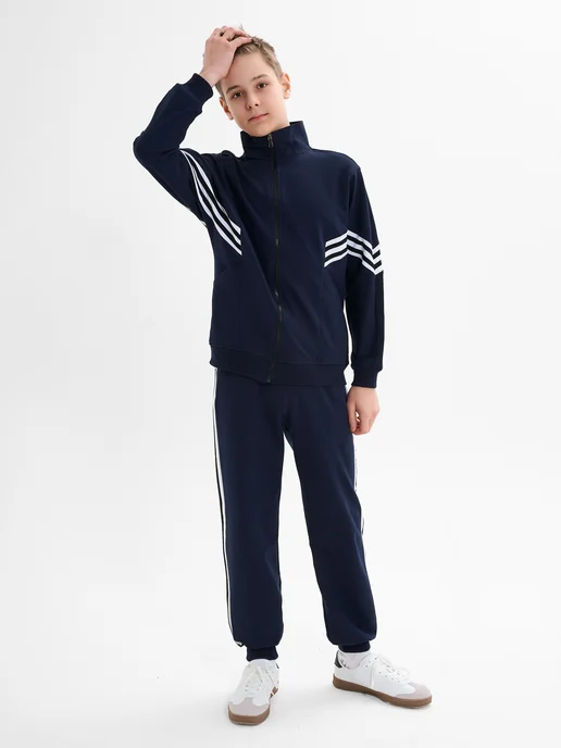 H/A fashion Спортивный школьный костюм без начеса, синий, фото 5