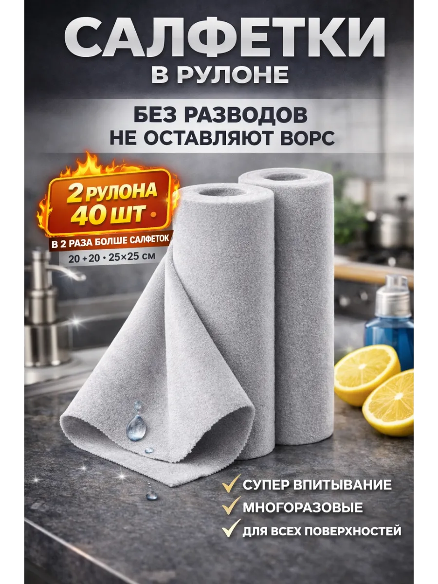 Салфетки для уборки и кухни из микрофибры в рулоне