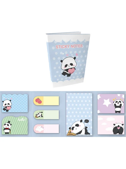 deVENTE Набор стикеров и закладок 3 формы 8х20л Panda on the blue, 20 л
