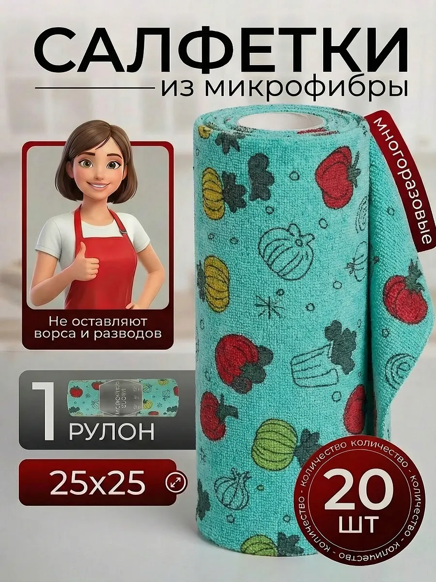 Салфетки для уборки и кухни из микрофибры в рулоне