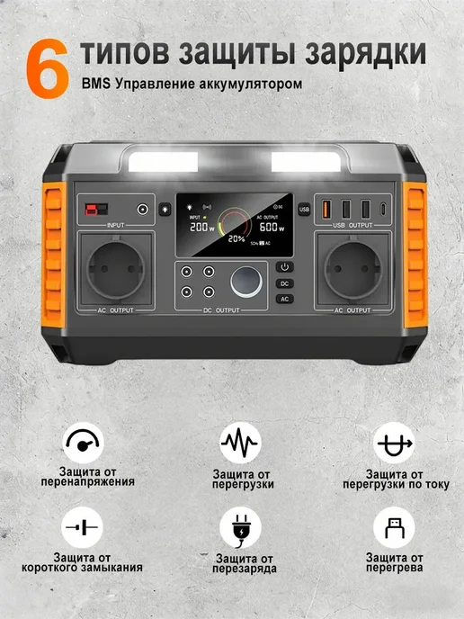 FIRST WEI Портативная электростанция зарядная станция 600Вт 220V, 600 Вт, фото 6
