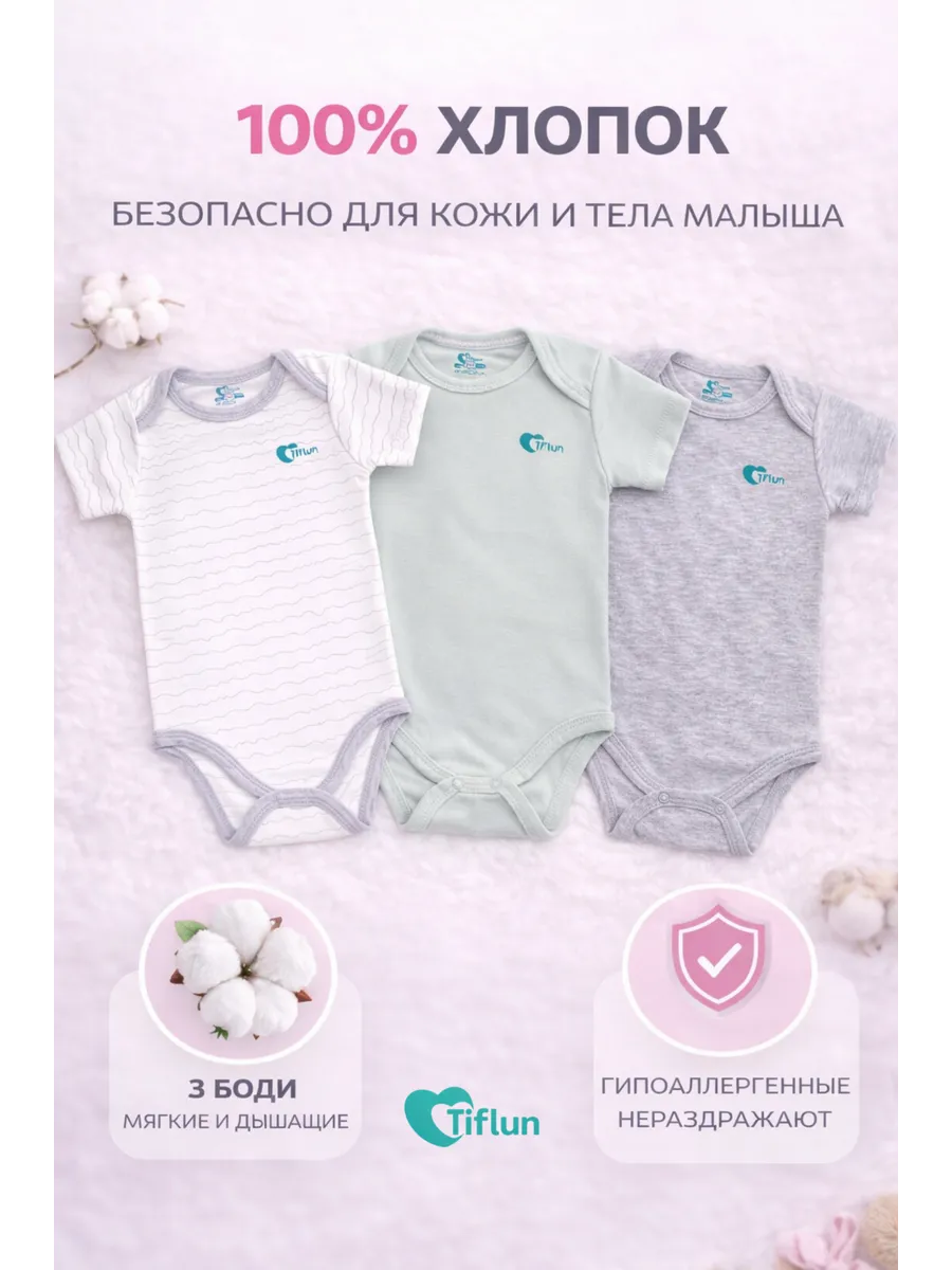 Боди для новорожденных хлопок комплект 3 шт