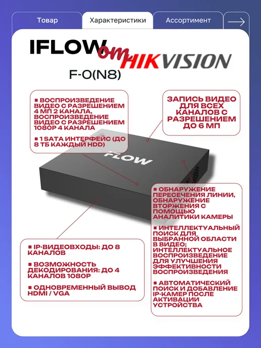 iFlow Видеорегистратор 8 каналов F-0(N8) (DS-7108NI-G1 M), черный, фото 2