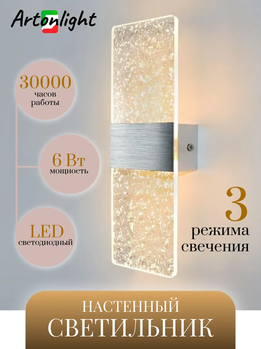 Светильник светодиодный настенный бра 3 режима свечения