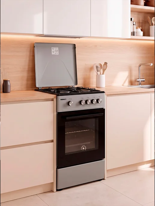 KRAFT Плита газовая для кухни с духовкой 58л, KF-FSKM531GS, 58 л, фото 3