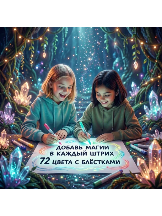 WOODFLAMENS Акриловые маркеры кисти с блестками (72 цвета)-двухсторонние, 72 цв., фото 7