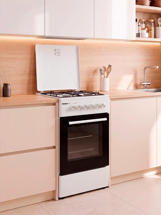 KRAFT Плита газовая для кухни с духовкой 58л, KF-FSKM532EW, 58 л, фото 6