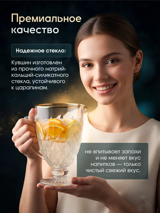 kari home Кувшин стеклянный для воды и напитков 1,2 л, 1,2 л, фото 5